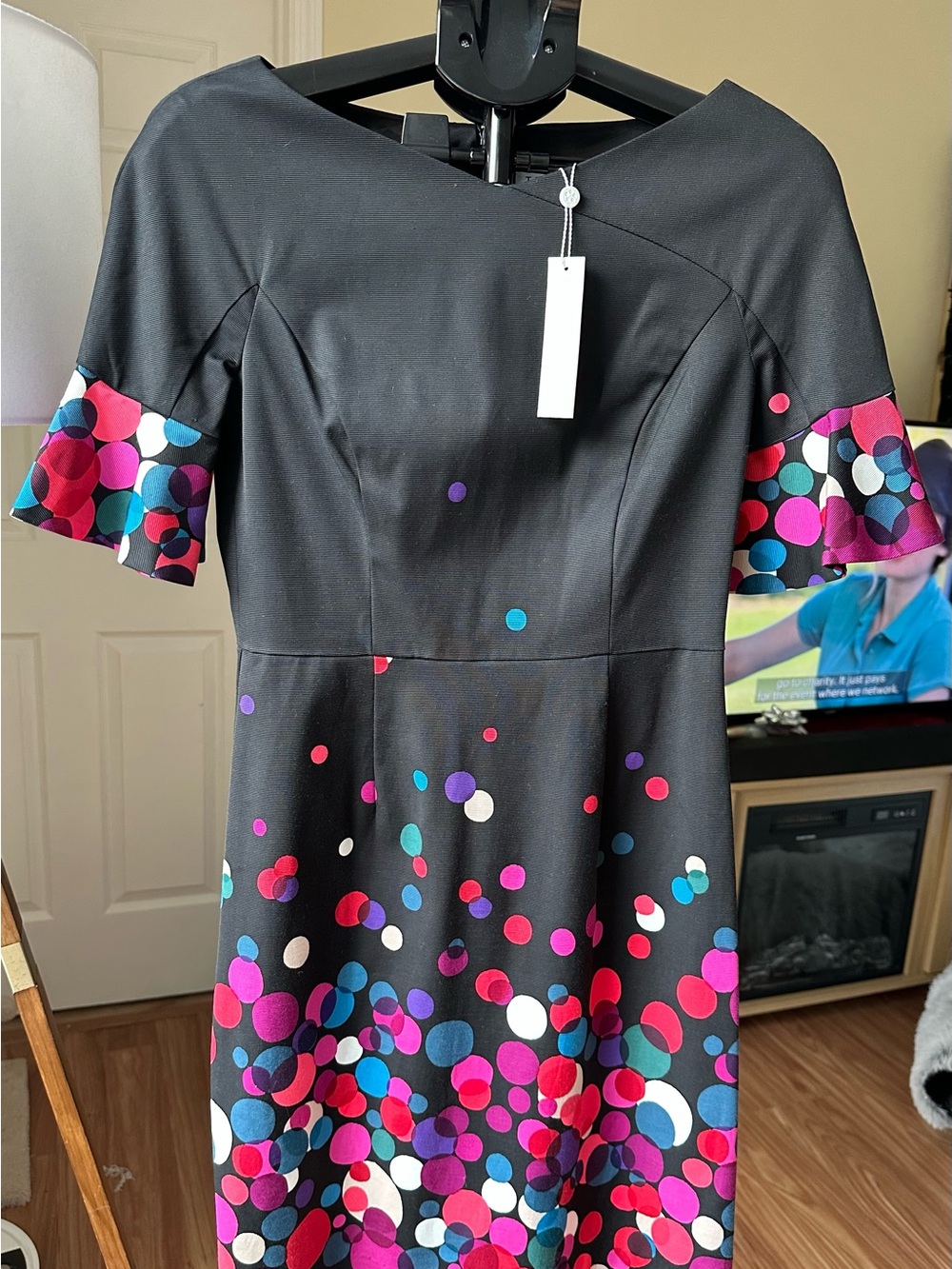 Trina Turk Black Cocktail Dress with Multicolor Confetti Dots